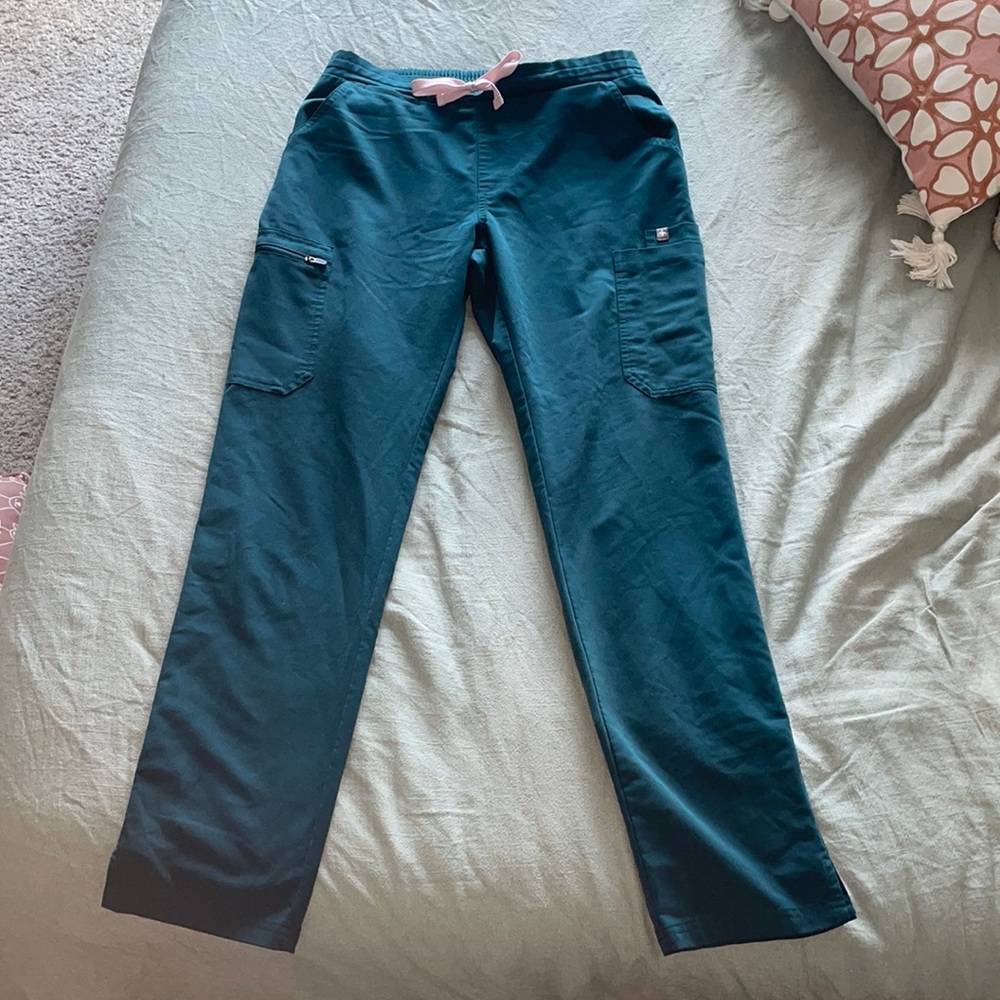 Figs Women's Teal Pants with Pink Accent